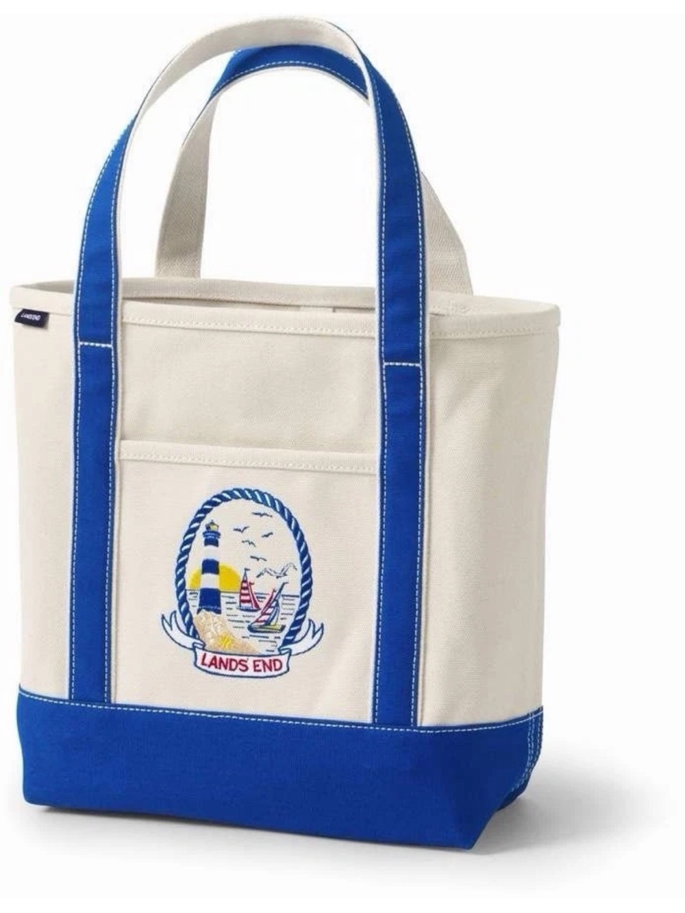Lands' End large Canvas Tote bag with Royal Blue Nautical Embroidery 15”x12”